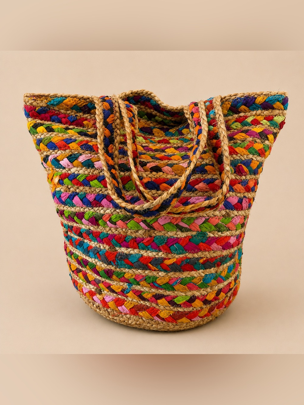 Hand Woven Colorful Market Tote Basket Bag Boho Summer Beach Shopper